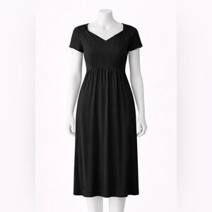 NWOT Elegant Black Midi Dress with Shoulder Detailing